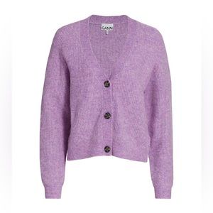 Alpaca & Wool lilac purple GANNI cardigan with tortoiseshell buttons!